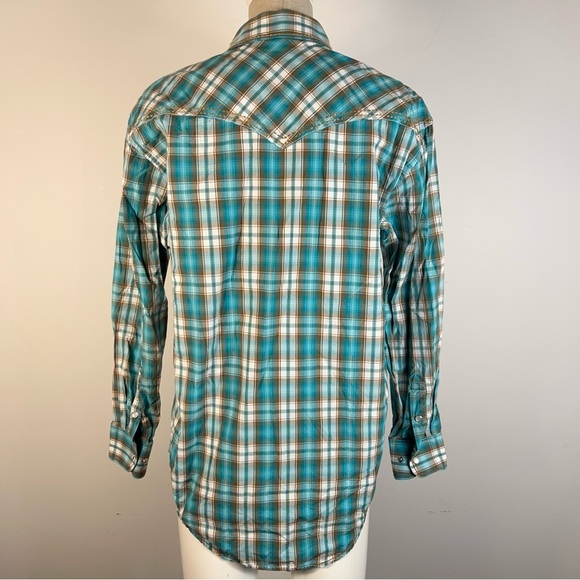 Panhandle Teal Plaid Casual Snap Button Down Shirt S - Picture 3 of 10